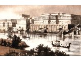 A restoration of the palaces of Nineveh on the west bank of the Tigris. On the left we see the palace of Ashurbanipal (668-627 B.C.). On the right is the palace of Esarhaddon (680-668 B.C.).